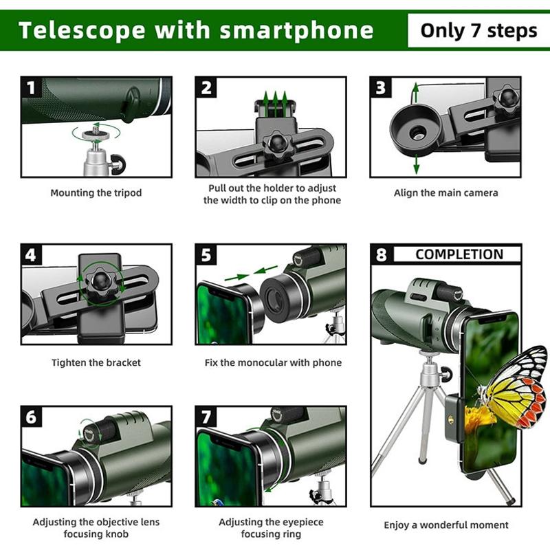 High Power Hd Monocular With Night Vision Clip & Tripod - 40X60-1915198133508378627