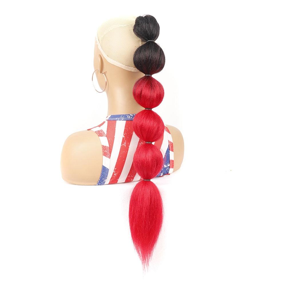 Long Shaggy Drawstring Ponytail Wig With Bubble Shape - 1Btred-1915197660336361472