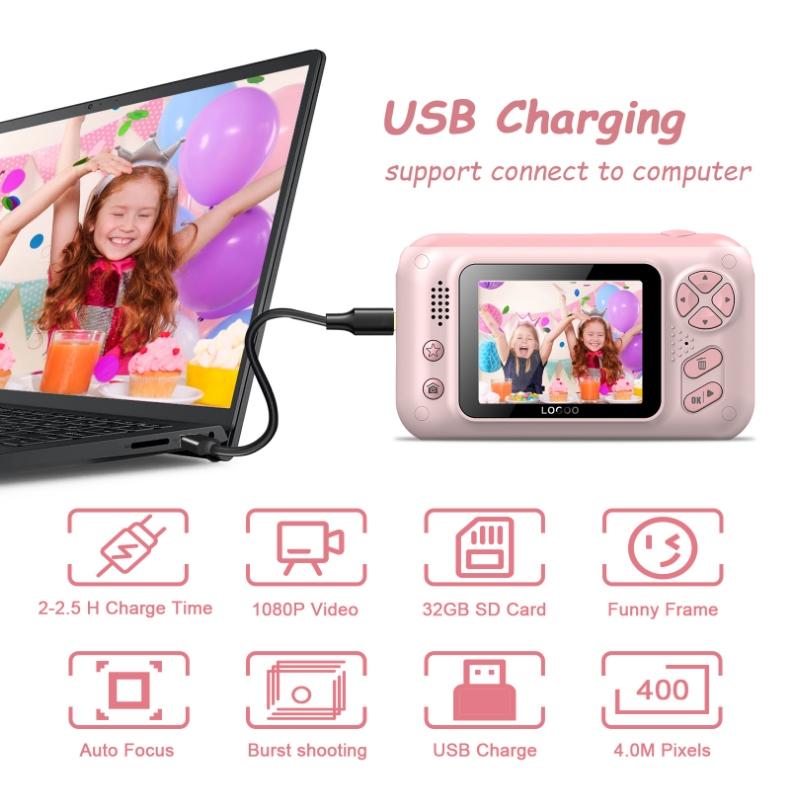 Kids' 2.4 Reversible Hd Photo Camera With Bracket - Yellow / Blue-1915197839022100482