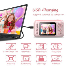 Kids' 2.4 Hd Reversible Camera With 8Gb Memory Card & Reader - Pink-1915197648839774210