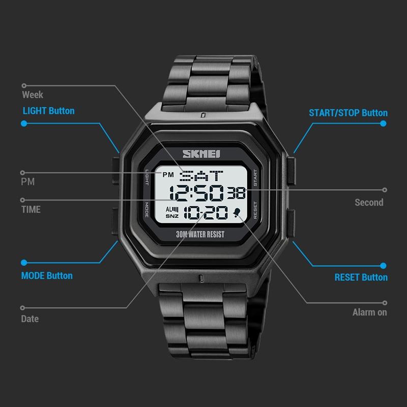 Multi-Functional Outdoor Men Watch With Electronic Timing And Steel Band-1915197951064543235