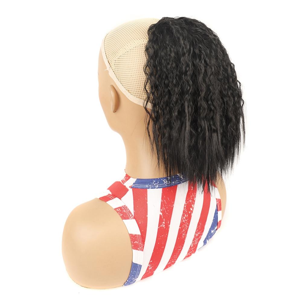 Short Fluffy Drawstring Perm Curly Ponytail Wig In 1B Colour-1915198286067798016