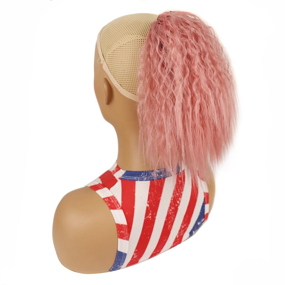 Short Fluffy Drawstring Perm Curly Ponytail Wig - Natural Look-1915198413671108608