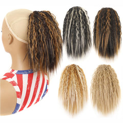Short Fluffy Drawstring Perm Curly Ponytail Wig - Natural Look-1915198413671108613