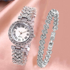 Silver Roman Diamond Quartz Watch With Bracelet - Women-1915197624458285056