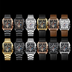 Vintage Square Multifunctional Luminous Quartz Watch For Men - Gold And Black-1915197823066968065
