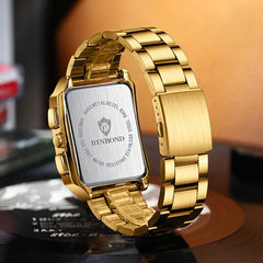Vintage Square Multifunctional Luminous Quartz Watch For Men - Gold And Black-1915197823066968068