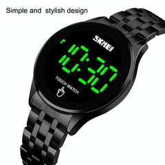 Stainless Steel Led Touch Watch - Gold Simple & Luminous-1915198133655179266