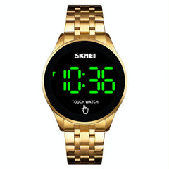 Stainless Steel Led Touch Watch - Gold Simple & Luminous-1915198133655179264