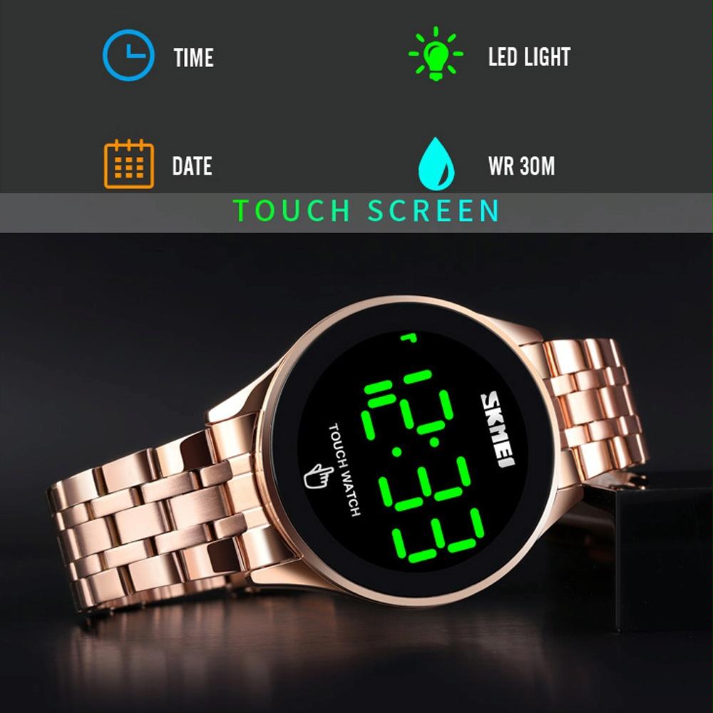 Stainless Steel Led Touch Watch - Rose Gold-1915197983893360644