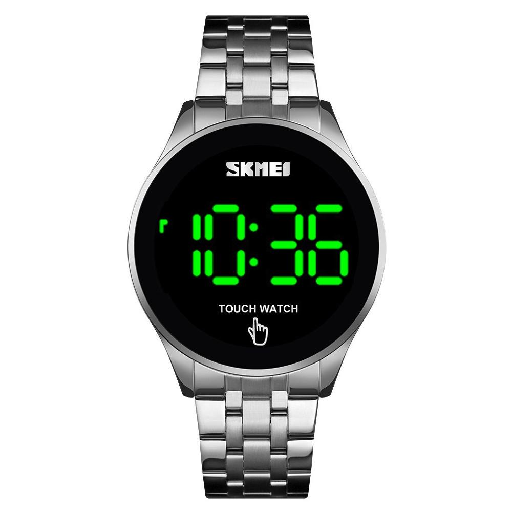 Stainless Steel Led Touch Watch - Silver Simple Design-1915197821728985096