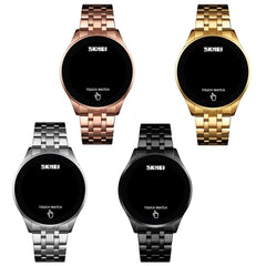 Stainless Steel Led Touch Watch - Silver Simple Design-1915197821728985089