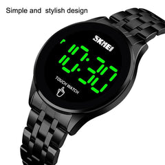Stainless Steel Led Touch Watch - Silver Simple Design-1915197821728985090
