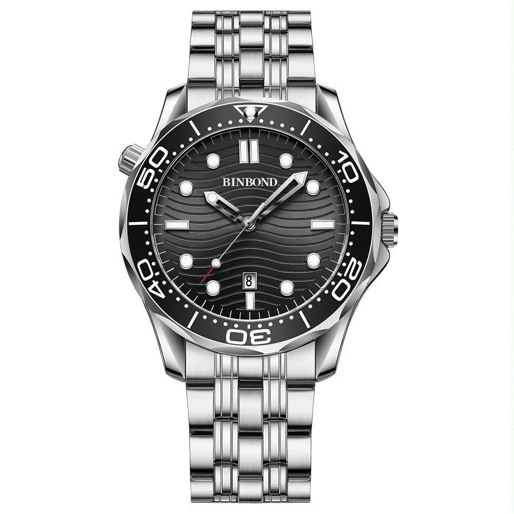 30M Waterproof Men Sports Quartz Watch - White Steel With Luminous Black Surface-1915198283383443456