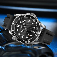 30M Waterproof Men Sports Quartz Watch - White Steel With Luminous Black Surface-1915198283383443458