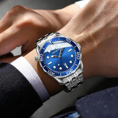 30M Waterproof Men Sports Quartz Watch - White Steel With Luminous Black Surface-1915198283383443462