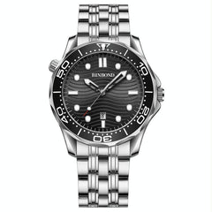 30M Waterproof Men Sports Quartz Watch - White Steel With Luminous Black Surface-1915198283383443456
