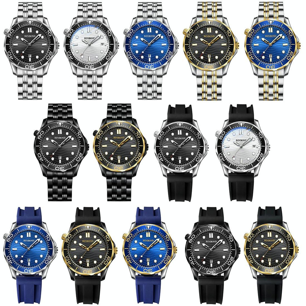 Waterproof Men Sports Watch - Inter-Gold Blue Surface Binbond B2820 Luminous-1915197619802607617