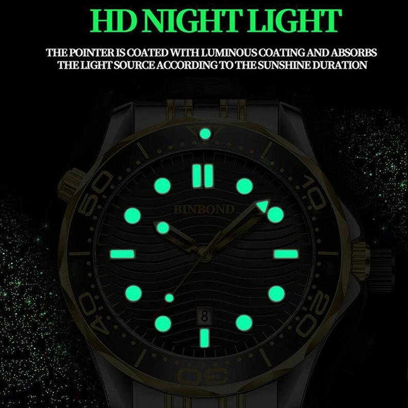 Waterproof Men Sports Watch - Inter-Gold Blue Surface Binbond B2820 Luminous-1915197619802607621