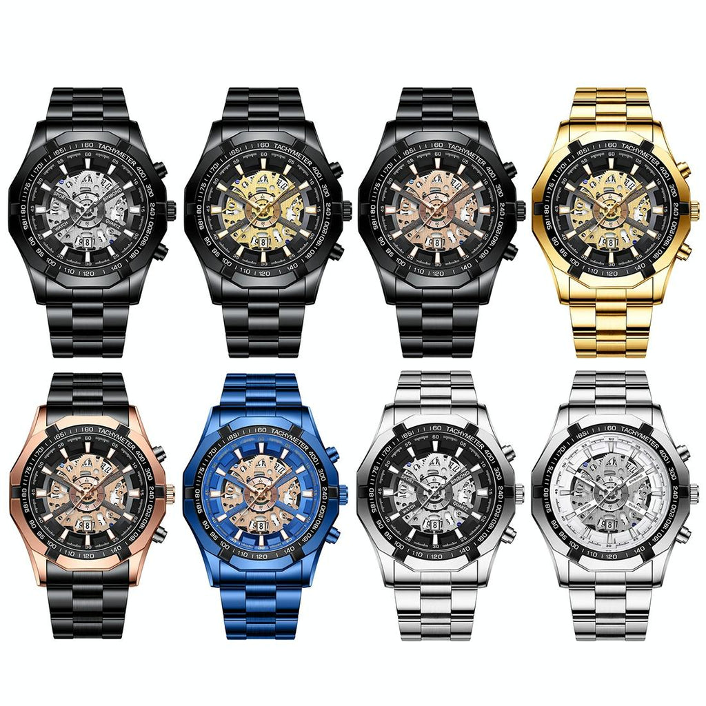 Waterproof Luminous Quartz Watch - Gold-Black-Gold - 30M-1915197789256683521