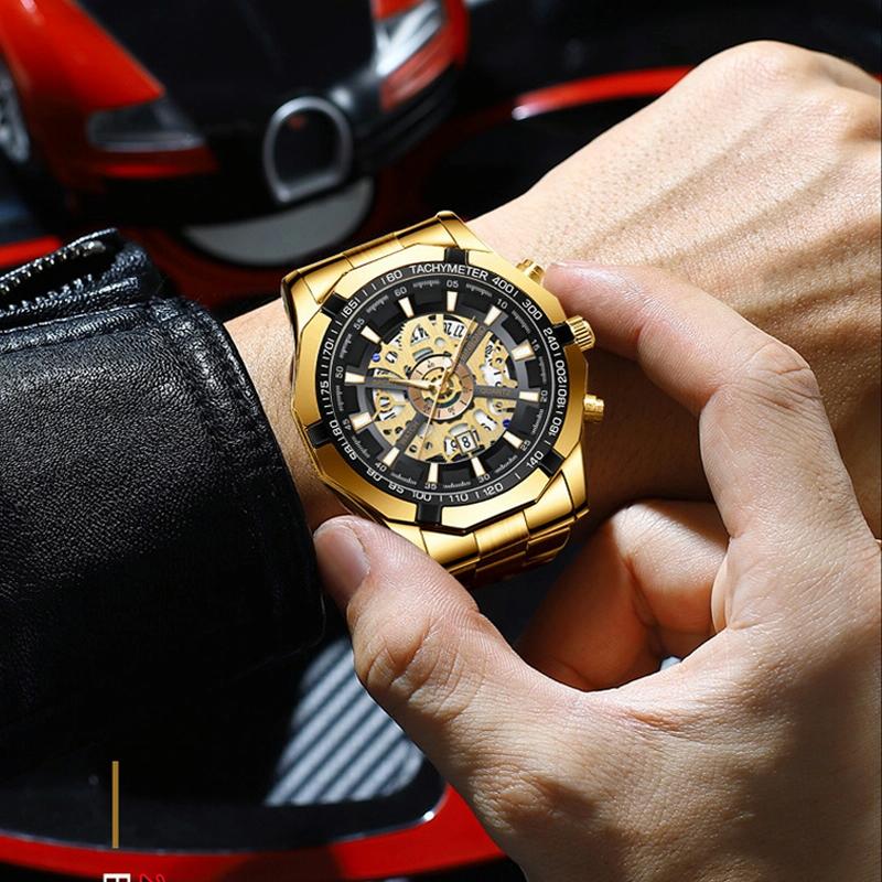 Waterproof Luminous Quartz Watch - Gold-Black-Gold - 30M-1915197789256683526