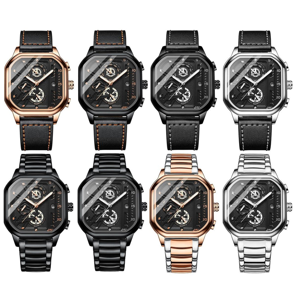 Waterproof Luminous Square Quartz Watch In Black Steel And Rose Gold - 30M-1915197652358795265