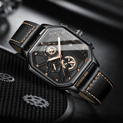 Waterproof Luminous Square Quartz Watch In Black Steel And Rose Gold - 30M-1915197652358795267