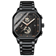 Waterproof Luminous Square Quartz Watch In Black Steel And Rose Gold - 30M-1915197652358795264