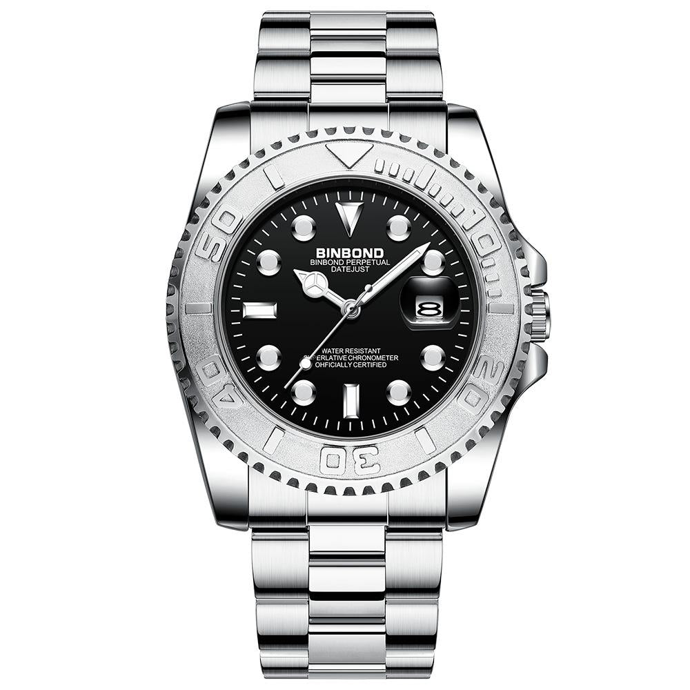 Waterproof Luminous Sports Watch With Metal Gear - White Steel / Black-1915198090588065798