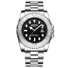 Waterproof Luminous Sports Watch With Metal Gear - White Steel / Black-1915198090588065792