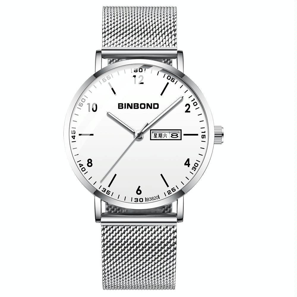 Ultra-Thin Waterproof Quartz Watch With Luminous Starry Design - White Net-1915197864569606144