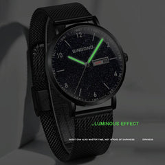 Ultra-Thin Waterproof Quartz Watch With Luminous Starry Design - White Net-1915197864569606147