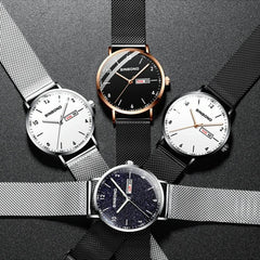 Ultra-Thin Waterproof Quartz Watch With Luminous Starry Design - White Net-1915197864569606149