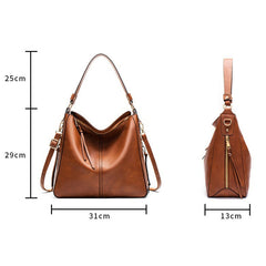 Adjustable Leather Tote With Multiple Compartments - Large Capacity- BLACK-1964932300382801921