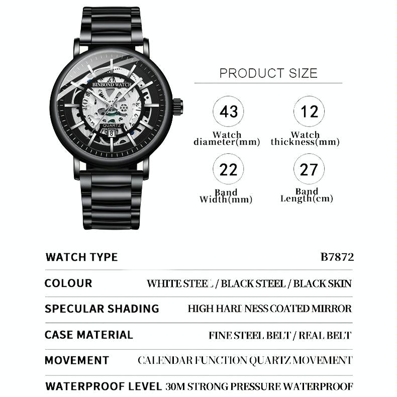 Waterproof Luminous Quartz Watch - Multifunctional Gold-Black-Gold-1915197974863024130