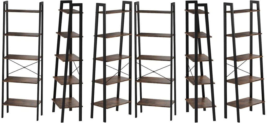 5 Tiers A-shaped Ladder Storage Shelf, Rustic, Brown