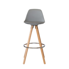 2 PU Leather Padded Barstools (Light Grey/Wood) with Metal Footrest