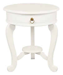 Round Cabriole Leg 1 Drawer Lamp Table (White)