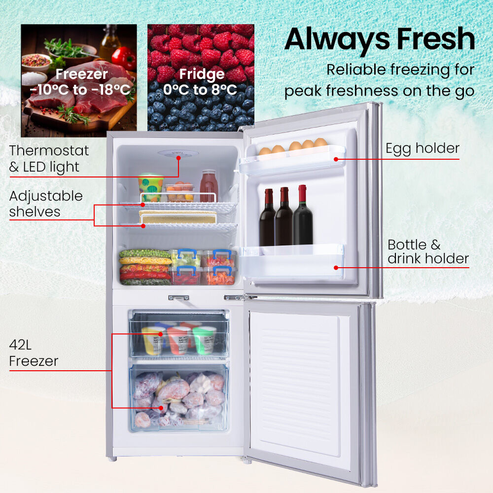 GECKO 119L Upright Portable Fridge / Freezer, 12V/24V/240V for Motorhome and Caravan, Silver