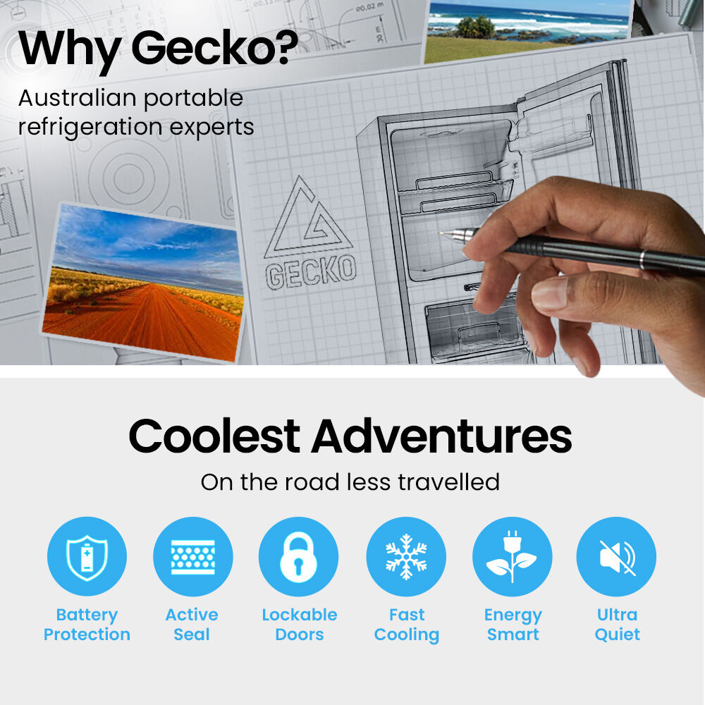 GECKO 119L Upright Portable Fridge / Freezer, 12V/24V/240V for Motorhome and Caravan, Silver