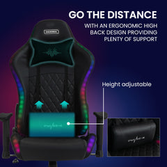 Overdrive Gaming Chair, with Bluetooth Speakers, RGB LED Lights, Reclining Game Armchair, Black