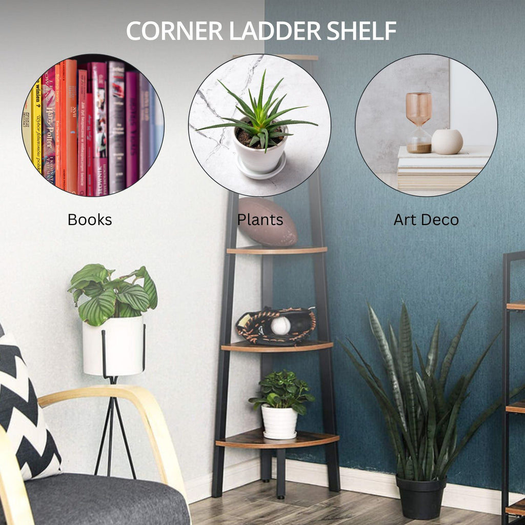 EKKIO 5 Tier Corner Ladder Shelf (Dark Brown)