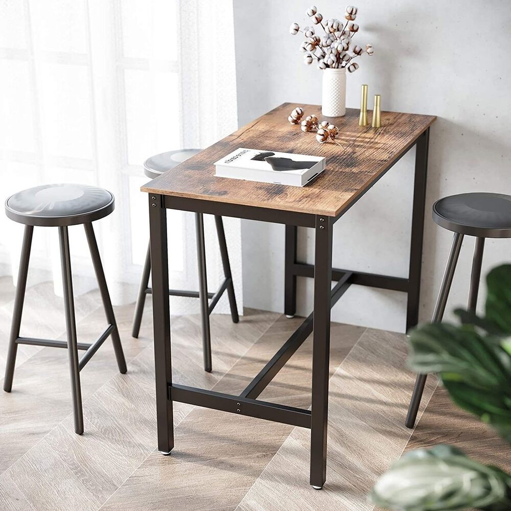 VASAGLE Bar Table Industrial Kitchen Table Dining Table With Solid Metal Frame for Cocktails Bar Party Cellar Restaurant Living Room Wood Look