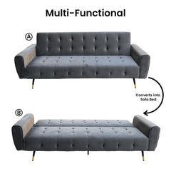 Sarantino Ava 3-seater Tufted Velvet Sofa Bed By Sarantino - Dark Grey