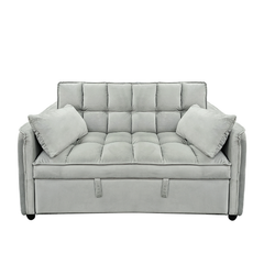 Sarantino Quincy 2-Seater Velvet Sofa Bed in Dark Grey with Wooden Frame and Tufted Design - Light Grey