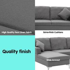 Sarantino Linen Corner Sofa Couch Lounge L-shape W/right Chaise Seat Dark Grey
