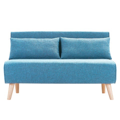 Sarantino Adjustable Corner Sofa 2-Seater Lounge Linen Bed Seat - Blue