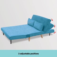 Sarantino Adjustable Corner Sofa 2-Seater Lounge Linen Bed Seat - Blue