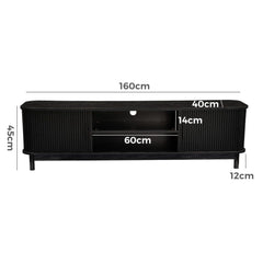 160cm Ribbed Black Entertainment Unit