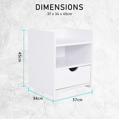 Bedside Table Side Storage Cabinet Nightstand Bedroom 1 Drawer 2 Shelf LARK WHITE